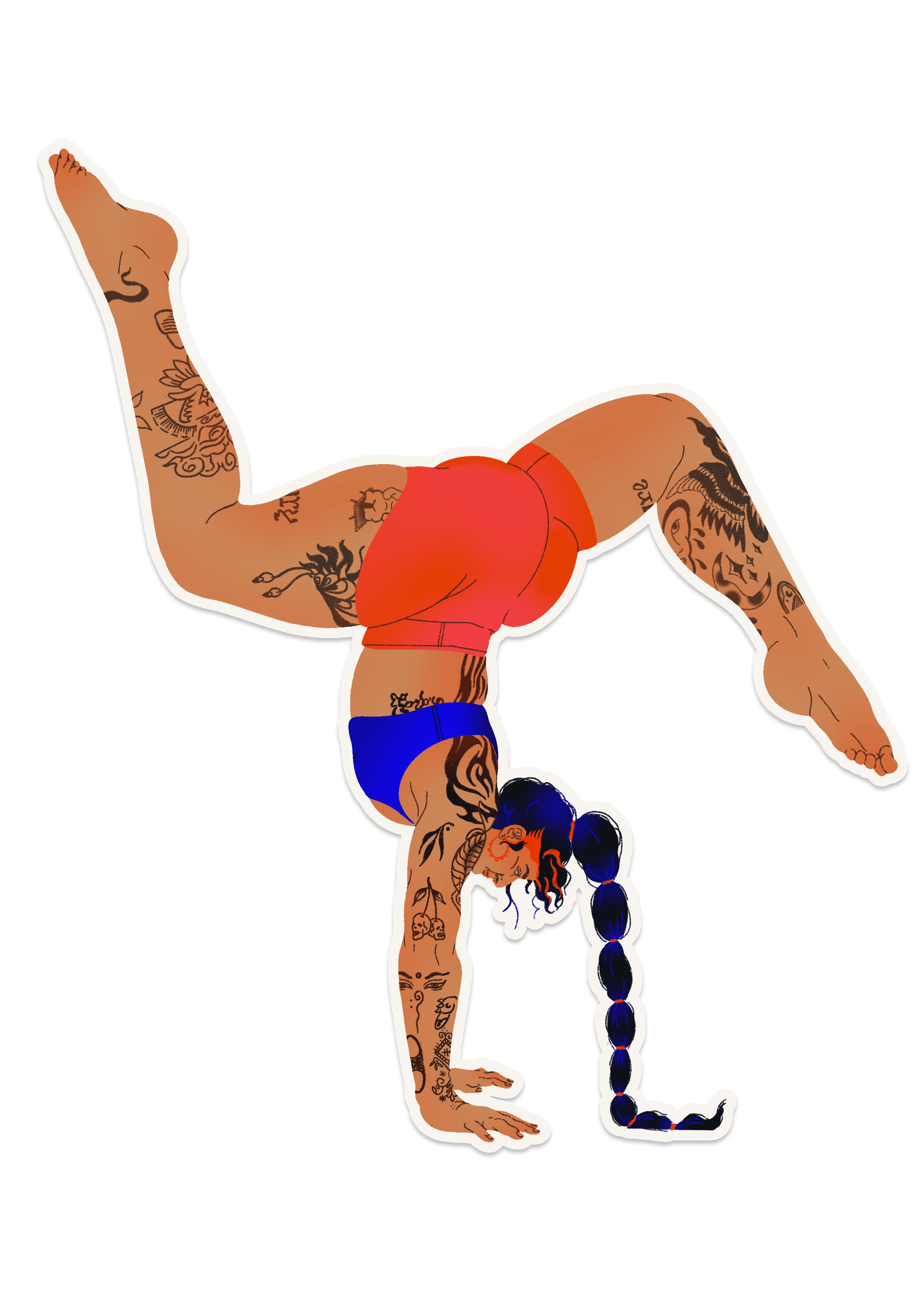 Sticker illustration of Olive doing a handstand